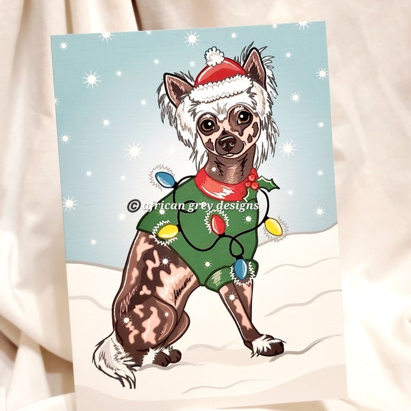 Christmas Chinese Crested Dog Greeting Card