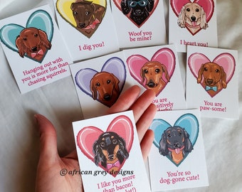 Dachshund Heart Valentines - Mini Eco-friendly Set of 9 - 2.5 x 3.25 Inches - Printed on Recycled Linen Paper