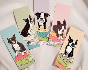 Boston Terrier Bookmarks - Eco-friendly Set of 5 on Recycled Linen Paper