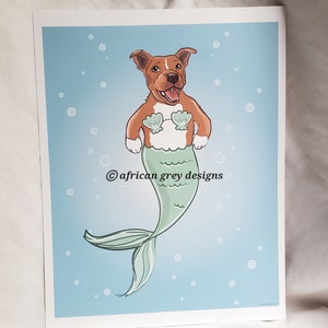 Mermaid Pit Bull Red Eco-Friendly 8x10 Print image 2