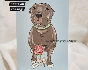 Rose Pit Bull - Customized with Your Name Choice - Greeting Card
