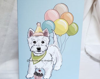 Westie 'n Balloons Greeting Card