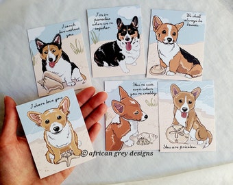 Beach Corgi Valentines - Eco-friendly Set of 6