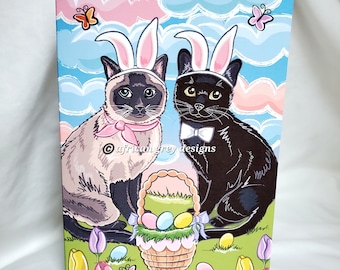 Easter Cats Greeting Card - Black Cat - Siamese Cat