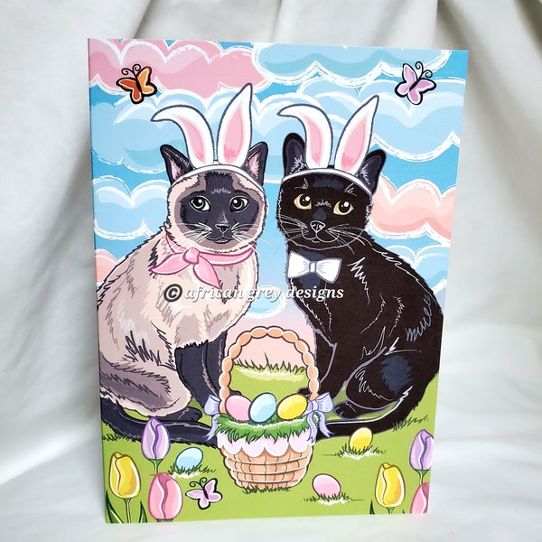 Easter Cats Greeting Card - Black Cat - Siamese Cat