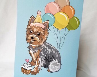 Yorkshire Terrier 'n Balloons Greeting Card
