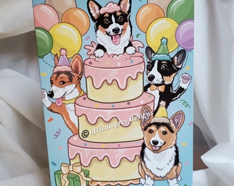 Corgi Birthday Cake Greeting Card