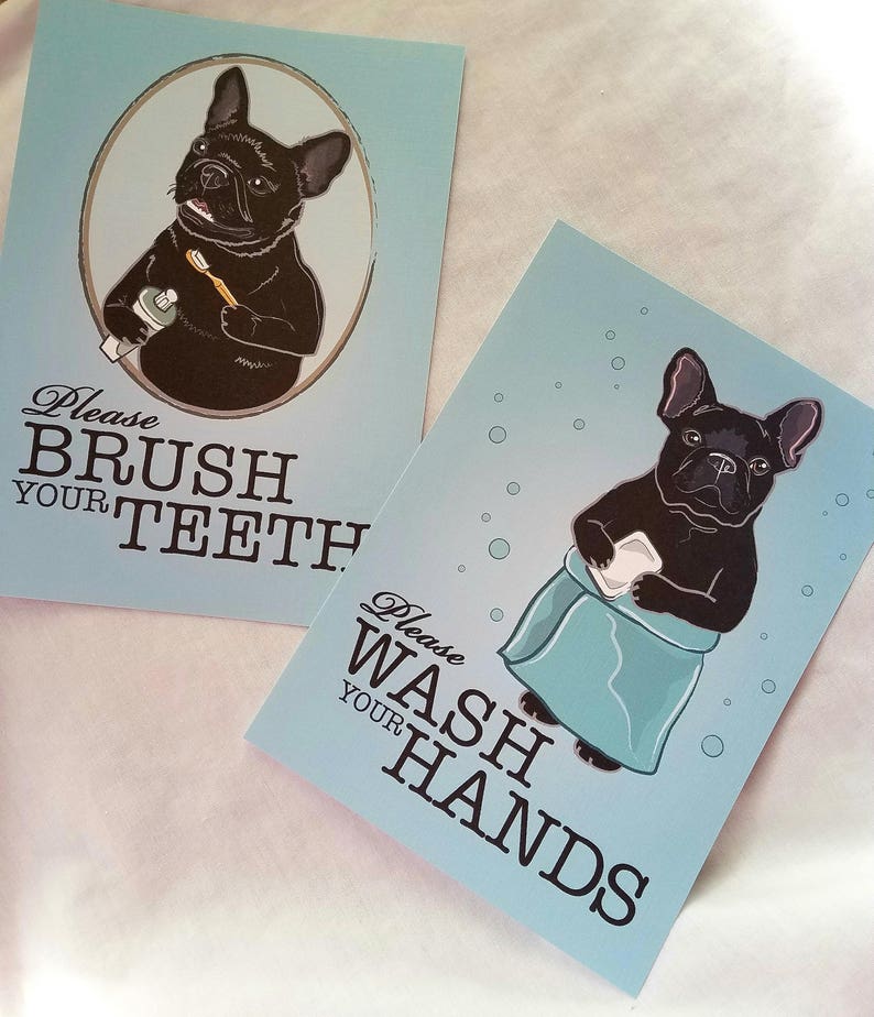 French Bulldog Bathroom Prints 5x7 Ecofriendly Pair Etsy