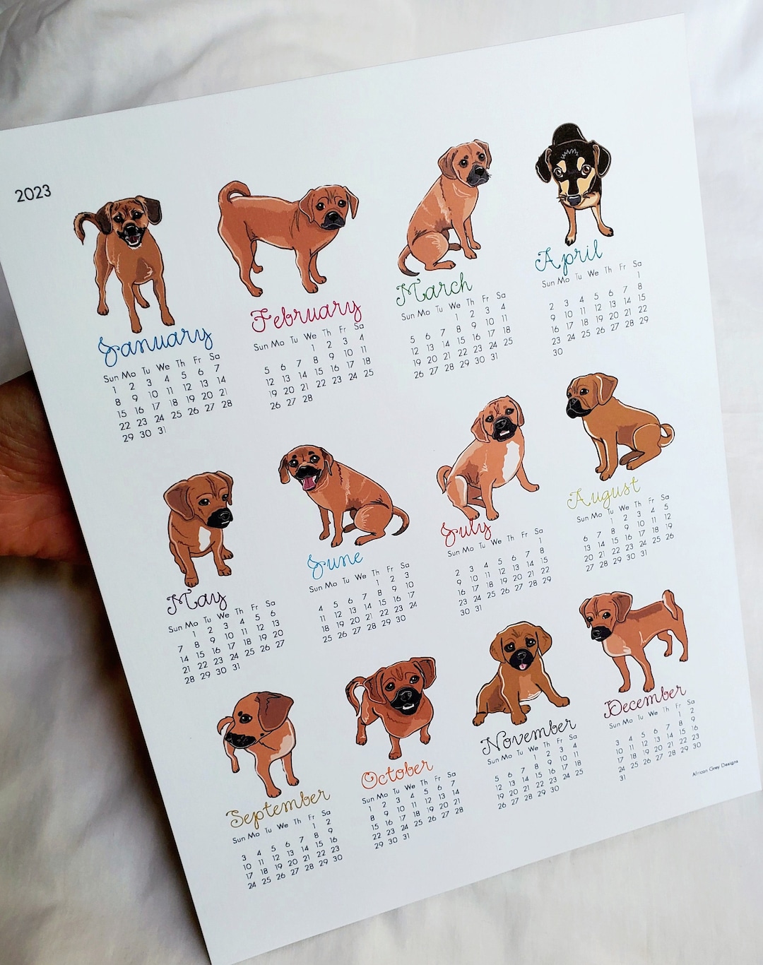 2023 Puggle Calendar 8x10 Ecofriendly Print on Recycled Etsy