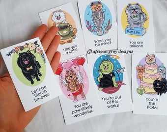 Joyful Pomeranian Valentines - Mini Eco-friendly Set of 7 on Linen Paper