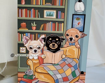 Chihuahua Library Greeting Card