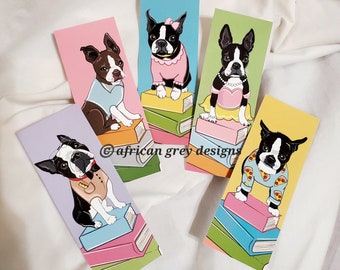 Boston Terrier Bookmarks - Eco-friendly Set of 5 on Recycled Linen Paper