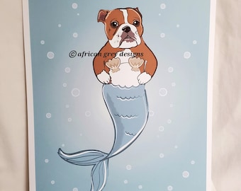 Mermaid English Bulldog - Eco-Friendly 8x10 Print