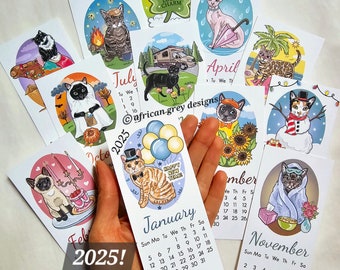 2025 Cat Calendar - Mini Desk Size - Printed on Recycled Linen Paper - Available With or Without Mini Easel