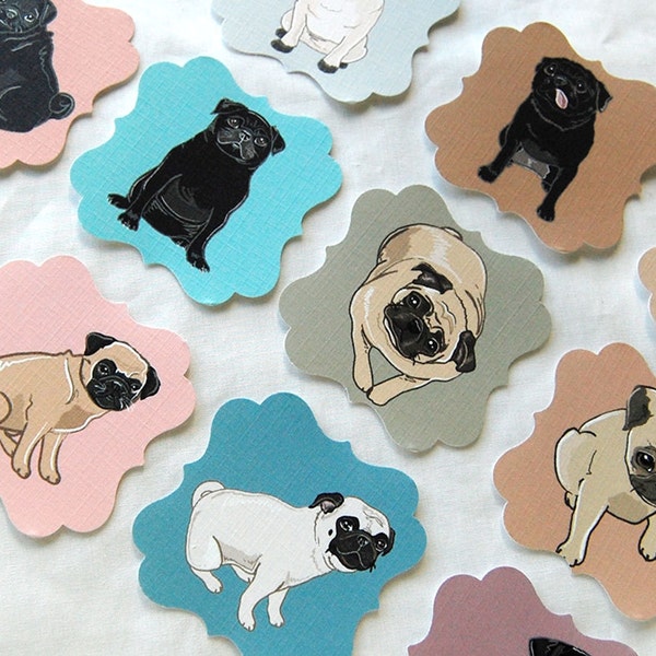 Pug Die Cut Collection - Eco-friendly Set of 12 - Scrapbooking Embellishment