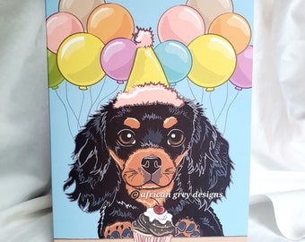 Birthday Cavalier King Charles Spaniel Greeting Card - Black and Tan