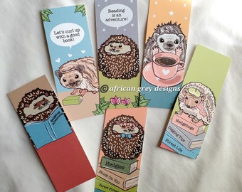Hedgehog Bookmarks - Eco-friendly Set of 6 on Recycled Linen Paper