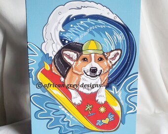 Surfing Corgi Greeting Card