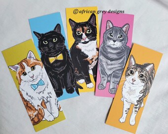 Classy Cat Bookmarks - Eco-friendly Set of 5 Printed on Recycled Linen Paper
