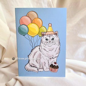Persian Cat &#39;n Balloons Birthday Greeting Card