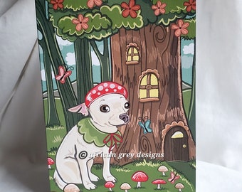 Mushroom Forest Chihuahua Greeting Card