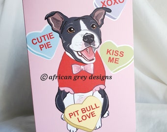 Pit Bull in Love Greeting Card - Gray and White