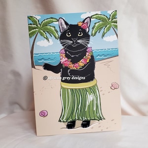 Hula Black Cat Greeting Card