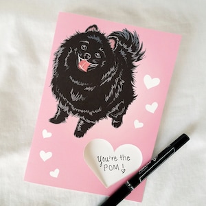 Black Pomeranian &#39;n Hearts Greeting Card