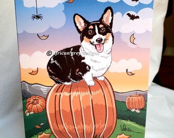 Corgi Pumpkin Patch Greeting Card - Choose Your Fur Color