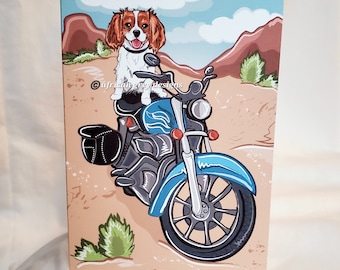 Motorcycle King Charles Spaniel Greeting Card