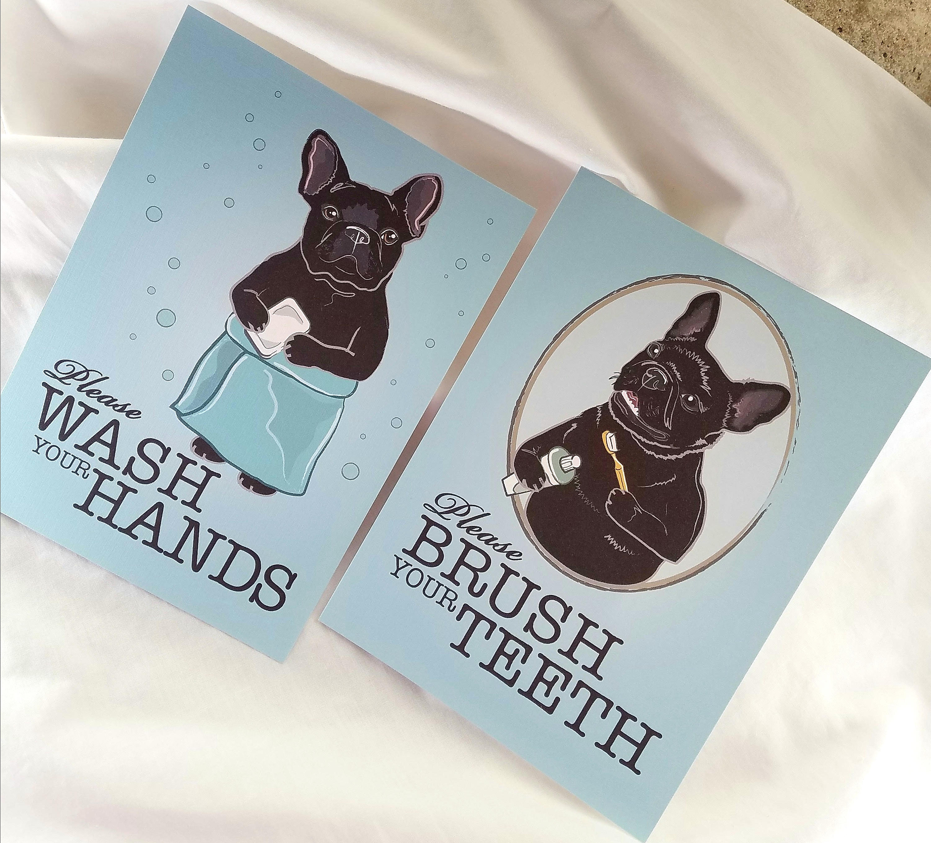 French Bulldog Bathroom Prints 5x7 Ecofriendly Pair Etsy