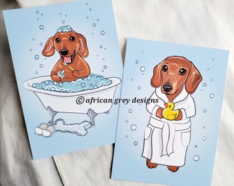 Dachshund Bathroom Prints - 5x7 Eco-friendly Pair