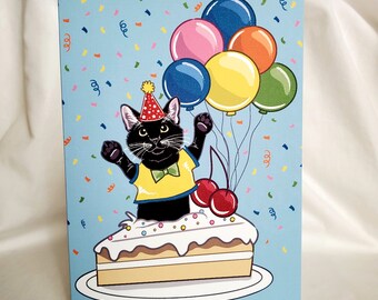 Black Cat 'n Birthday Cake Greeting Card