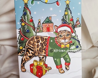 Christmas Bengal Cat Greeting Card