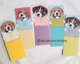 Beagle Bookmarks - Eco-friendly Set of 5 Printed on Recycled Linen Paper