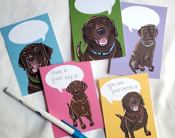 Chocolate Lab Flat Notecards - Blank Conversation Bubbles - Eco-friendly Set of 5 Printed on Linen Paper