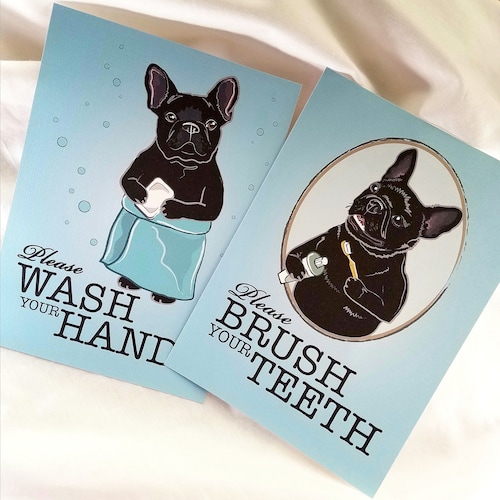 French Bulldog Bathroom Prints 5x7 Ecofriendly Pair Etsy