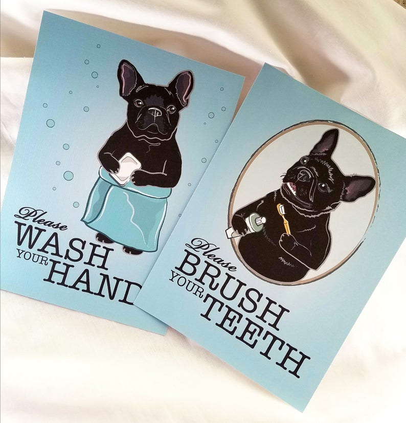 French Bulldog Bathroom Prints 5x7 Ecofriendly Pair Etsy