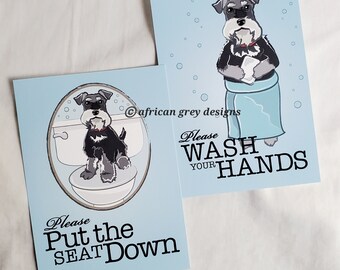 Schnauzer Bathroom Prints - 5x7 Eco-friendly Pair