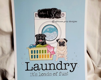 Pug Laundry Print - Washing Machine - 8x10 Eco-friendly Size