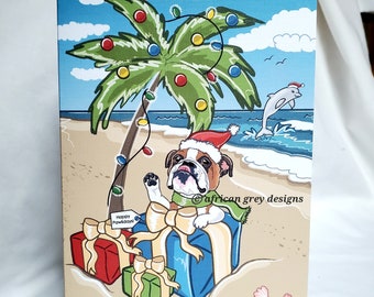 Christmas Beach English Bulldog Greeting Card