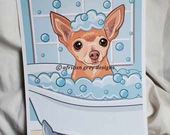 Bathtub Chihuahua - Eco-Friendly 8x10 Print on Linen Paper