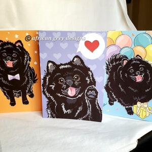 3 Pack Black Pomeranian Greeting Cards