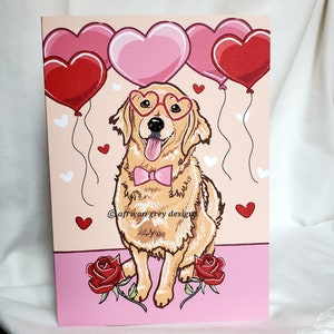 Golden Retriever with Heart Balloons Greeting Card