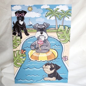 Pool Party Schnauzer Greeting Card