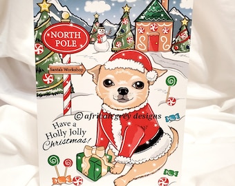 Santa Chihuahua Greeting Card - Choose Your Fur Color