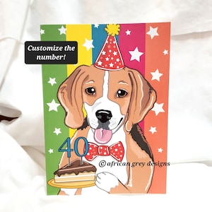 Custom Birthday Beagle Greeting Card - Customize with Your Candle Number