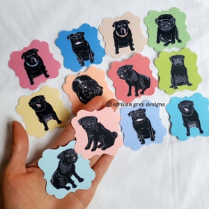 Black Pug Die Cut Collection - Eco-friendly Set of 12 - Scrapbooking Embellishment