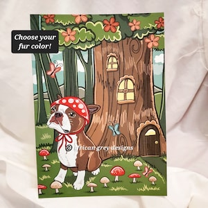Mushroom Forest Boston Terrier Greeting Card - Choose Your Fur Color