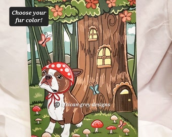 Mushroom Forest Boston Terrier Greeting Card - Choose Your Fur Color